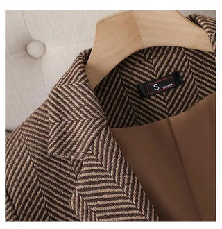 Women Coffee Stripe Formal Blazer business New Alodia Store
