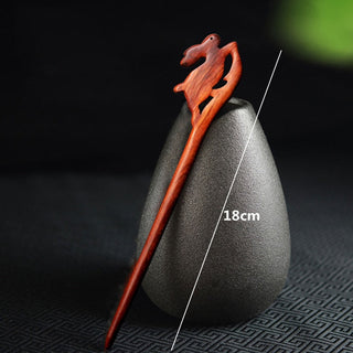 Chinese Wood Hair Sticks Hair Barrettes Red Sandalwood Rabbit Clips Vintage Style Hairpin Accessories for Women Bun Maker ML Alodia Store