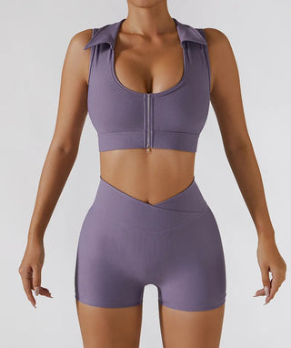 Chest Zipper Yoga Suit Women's Tracksuits Seamless Gym Workout Clothes 2 PCS Sexy Sportswear High Waist Leggings Bra Sports Set Alodia Store