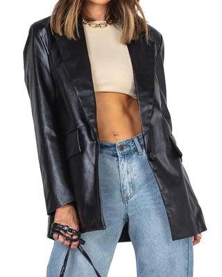 Long Sleeve Faux Leather Blazer Alodia Store