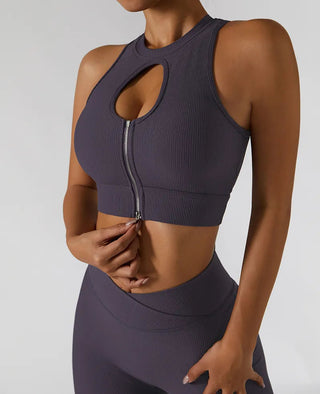 Chest Zipper Yoga Suit Women's Tracksuits Seamless Gym Workout Clothes 2 PCS Sexy Sportswear High Waist Leggings Bra Sports Set Alodia Store