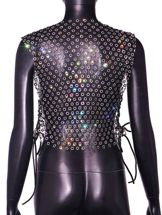 Women Fishnet Rhinestone Tank Alodia Store