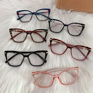 Women Cat Eye Plain Glass Spectacles Stylish Computer Glasses Anti Blue Light Luxury Optical Frame Fashion Eyewear for Ladies Alodia Store