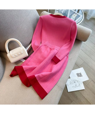Fashion Women V Neck Hit Color Knitted Golden Alodia Store