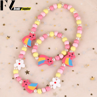33 Style Colorful Wooden Cute Animal Flower Cartoon Children's Necklace Bracelet Girl's Child Jewelry Kids Toys Birthday Gifts Alodia Store