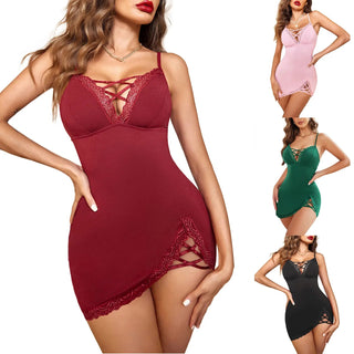 Women Sexy Nightgown V Neck Chemises Lace Sleepwear Alodia Store