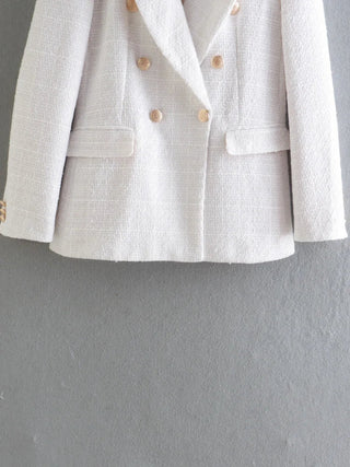 Fashion Women Beige Tweed Blazer Jacket For Office Lady Alodia Store