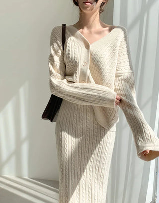 Two Piece Sets Womens Outifits Autumn/Winter Solid Knitted Cardigan sexy Alodia Store