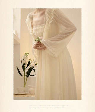 2PCS Robe Set Female Court Style Satin Nightdress Sexy Lace Alodia Store