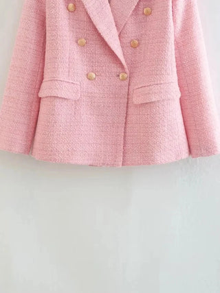 Fashion Women Beige Tweed Blazer Jacket For Office Lady Alodia Store