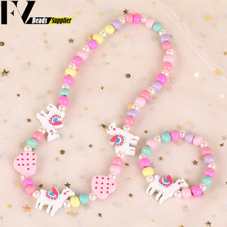 33 Style Colorful Wooden Cute Animal Flower Cartoon Children's Necklace Bracelet Girl's Child Jewelry Kids Toys Birthday Gifts Alodia Store
