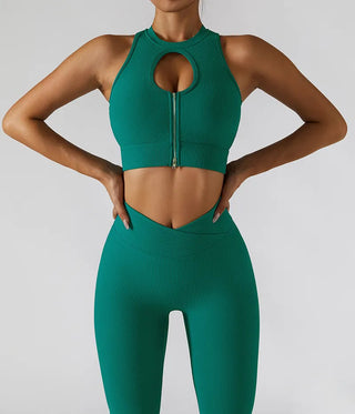 Chest Zipper Yoga Suit Women's Tracksuits Seamless Gym Workout Clothes 2 PCS Sexy Sportswear High Waist Leggings Bra Sports Set Alodia Store