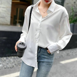 Satin Shirt Womens Clothing Silk Shirts Vintage Blouse Office Lady Sheer Top Longsleeve Dress Shirt  Ladies Overshirt Alodia Store