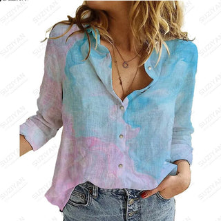 2023Women's Spring New LongSleeve Shirt Gradient Speckled 3D Printing Hot Selling Women's Polo Collar Single breasted Casual Top Alodia Store
