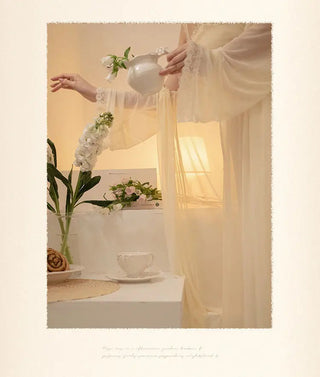 2PCS Robe Set Female Court Style Satin Nightdress Sexy Lace Alodia Store