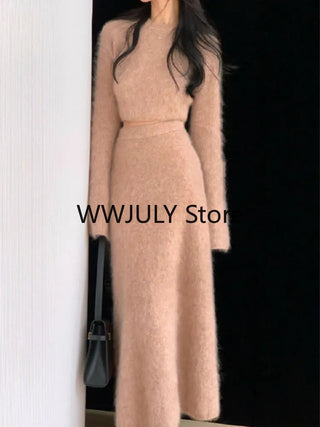 Elegant 2 Piece Dress Set Office Lady Y2k Crop Tops + Slim Bodycon Midi Skirt Alodia Store