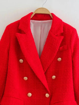 Fashion Women Beige Tweed Blazer Jacket For Office Lady Alodia Store