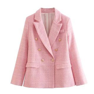 Fashion Women Beige Tweed Blazer Jacket For Office Lady Alodia Store