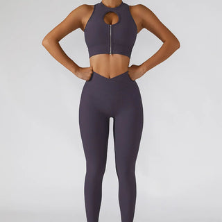 Chest Zipper Yoga Suit Women's Tracksuits Seamless Gym Workout Clothes 2 PCS Sexy Sportswear High Waist Leggings Bra Sports Set Alodia Store