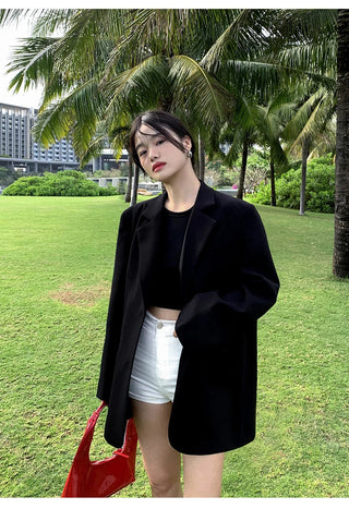 Black Long Sleeved Suit Jacket Alodia Store