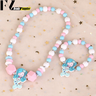33 Style Colorful Wooden Cute Animal Flower Cartoon Children's Necklace Bracelet Girl's Child Jewelry Kids Toys Birthday Gifts Alodia Store