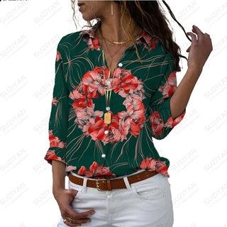 Women's SummerNew Shirt Long Sleeve Colorful Portrait 3D Digital Printing Women's Polo Button Casual Cardigan LongSleeve T-shirt Alodia Store