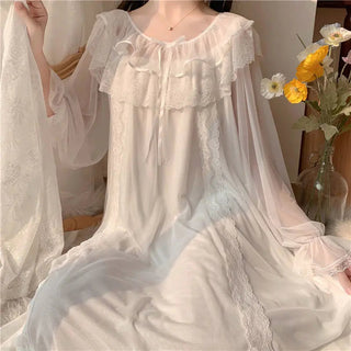 Long-sleeved Sexy Lace Home Clothes Night Gown Sleep Dress Alodia Store