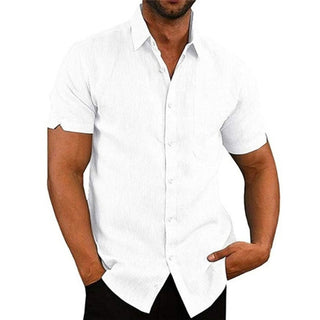 Summer Cotton Linen Shirts For Men Casual Short Sleeved Shirts Blouses Solid Turn-Down Collar Formal Beach Shirts Male Clothing ALODIA STORE