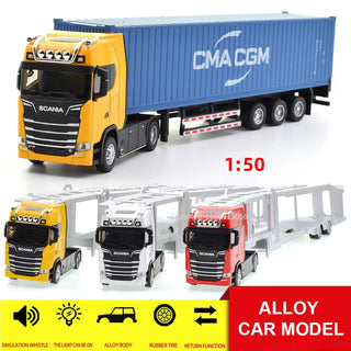 1:50 Simulation Alloy Diecast Large Truck Head Model Container Toy Pull Back Sound Light Engineering Alodia Store