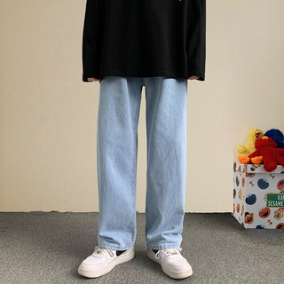 2023 Spring New Streetwear Baggy Jeans Men Korean Fashion Loose Straight Wide Leg Pants Male Brand Clothing Black Light Blue ALODIA STORE
