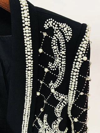 Stunning Diamonds Pearls Beaded Black Blazer Dress Alodia Store