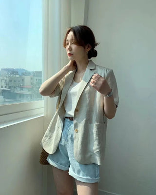 Cotton Linen Short-sleeved Coat Loose Alodia Store