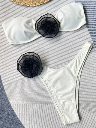 3D Flowers Brazilian Strapless Bandeau Bikini Swimsuit - Alodia Store