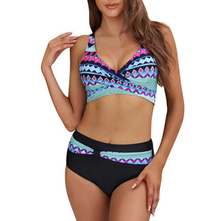 Women's Summer Bohemian Style Patchwork Printed Bikini Swimsuit Two Piece Set Alodia Store