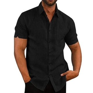 Summer Cotton Linen Shirts For Men Casual Short Sleeved Shirts Blouses Solid Turn-Down Collar Formal Beach Shirts Male Clothing ALODIA STORE