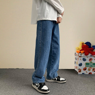 2023 Spring New Streetwear Baggy Jeans Men Korean Fashion Loose Straight Wide Leg Pants Male Brand Clothing Black Light Blue ALODIA STORE