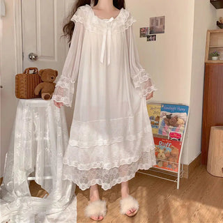 Long-sleeved Sexy Lace Home Clothes Night Gown Sleep Dress Alodia Store