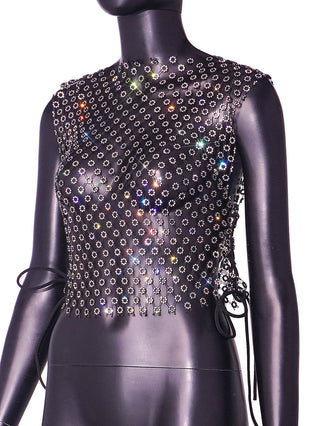 Women Fishnet Rhinestone Tank Alodia Store