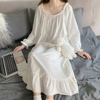 White Night Dress Women Korean Style Ruffles Alodia Store