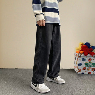 2023 Spring New Streetwear Baggy Jeans Men Korean Fashion Loose Straight Wide Leg Pants Male Brand Clothing Black Light Blue ALODIA STORE