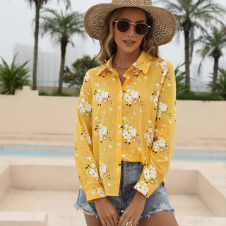 Women's Autumn Spring Blouses Female Fashion Floral Print Casual Loose Long Sleeve Cotton Shirts Oversize Blouse Clothing Tops Alodia Store