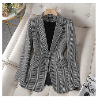 Women Coffee Stripe Formal Blazer business New Alodia Store