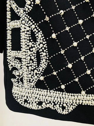 Stunning Diamonds Pearls Beaded Black Blazer Dress Alodia Store