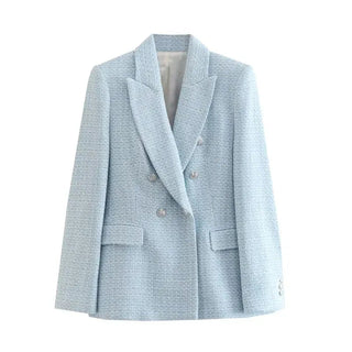 Fashion Women Beige Tweed Blazer Jacket For Office Lady Alodia Store