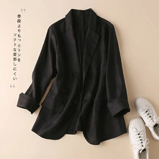 Fashion Woman Blazer Linen 100% Suit Jacket White Solid Casual Alodia Store