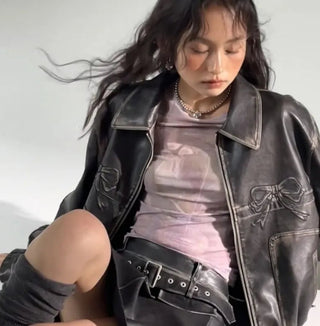 Fashion Zipper Polo-neck Tops Sweet Cool Personal Street Vintage Oversized Coats Alodia Store