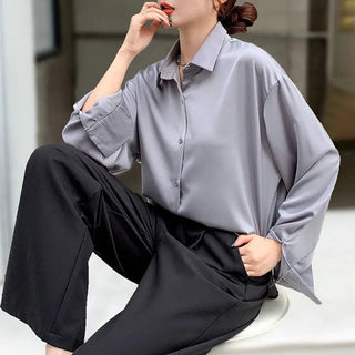 Satin Shirt Womens Clothing Silk Shirts Vintage Blouse Office Lady Sheer Top Longsleeve Dress Shirt  Ladies Overshirt Alodia Store