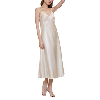 Women's Satin Nightgown Long Slip Sleep Dress Silk V Neck Sleepwear Solid Color Nightwear Alodia Store
