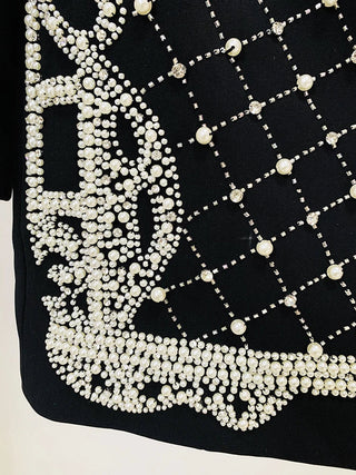 Stunning Diamonds Pearls Beaded Black Blazer Dress Alodia Store