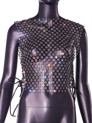 Women Fishnet Rhinestone Tank Alodia Store
